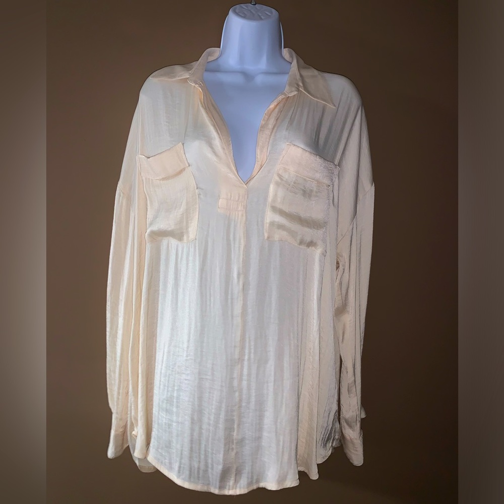 Free People Anthropologie women’s cream button up blouse top size small S